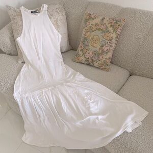 Vintage Anne Cole razorback drop waist White Pleated tank midi maxi dress